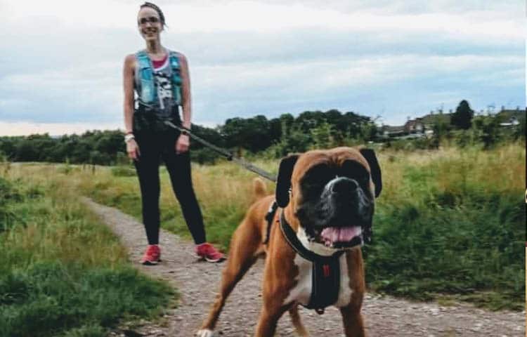 Carolyn Brooksbank with her dog Holly taking part in Red January