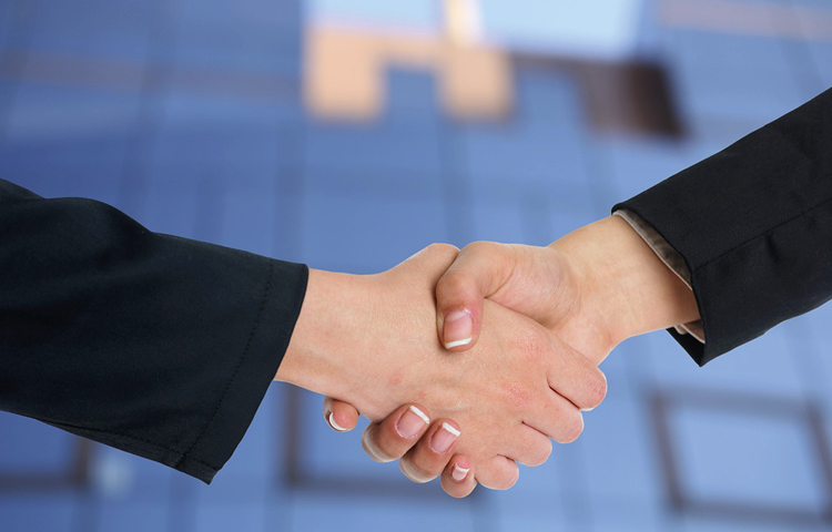 man and woman shaking hands for Limited Company vs Partnership blog