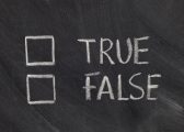Image of a chalkboard with the words true and false to represent false statements on the misrepresentation blog