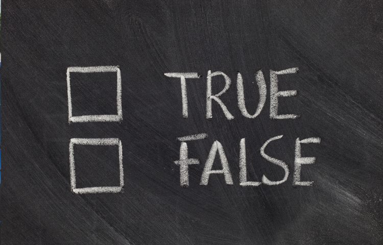 Image of a chalkboard with the words true and false to represent false statements on the misrepresentation blog